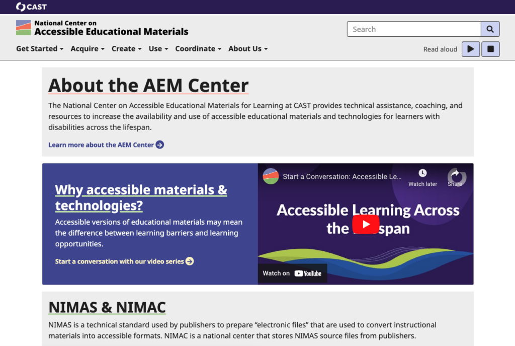 Screenshot of CAST AEM Center website